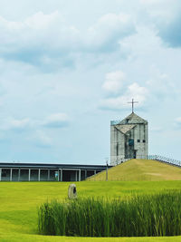 Church on field against sky