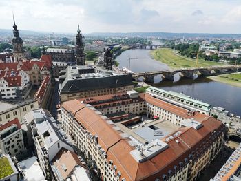 High angle view of buildings in city