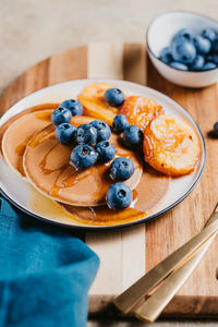 High angle view of breakfast on table