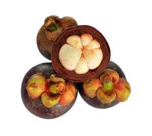 High angle view of fruits against white background