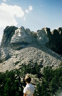 Low angle view of statue against mountain