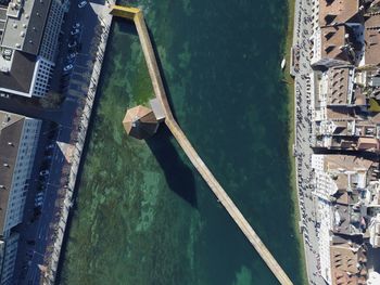 High angle view of buildings by canal