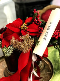 Close-up of red flowers on plant