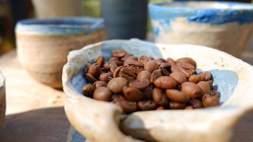 Close-up of eggs in container on table