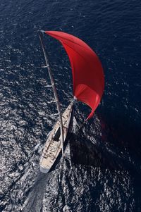 High angle view of boat in sea