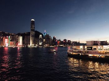 Illuminated buildings in city