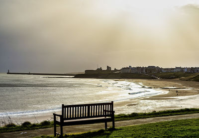 Bench with a view, long sands, tynemouth, england