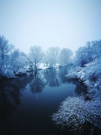 Scenic view of lake against clear sky during winter