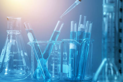 Close-up of test tubes on table