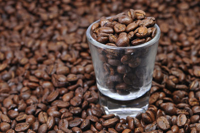 High angle view of coffee beans in glass