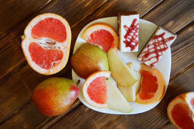 High angle view of fruits on table