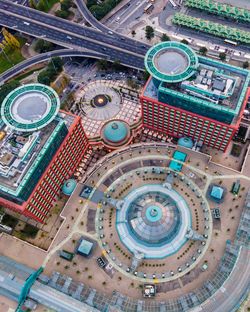 High angle view of buildings in city