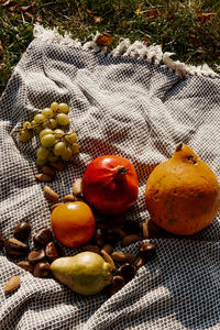 High angle view of fruits in basket