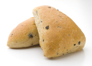 Close-up of cookies against white background