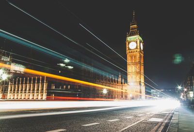 Light trails on city lit up at night