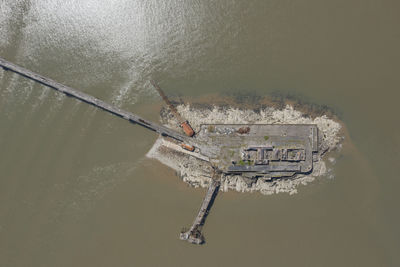 High angle view of old ship in sea