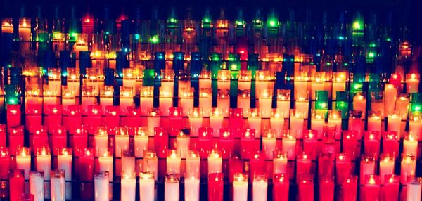 Full frame shot of illuminated candles