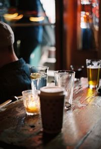 Close-up of beer glass on table