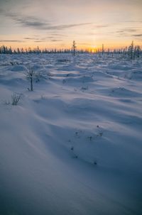 Scenic view of snow covered landscape against sky