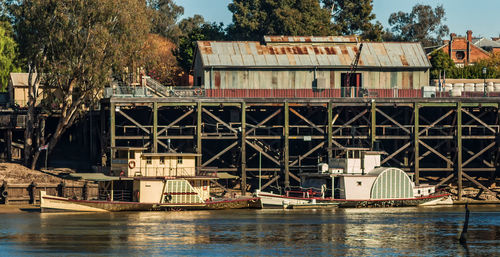 View of built structures in water