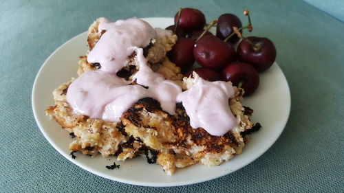 High angle view of breakfast served in plate