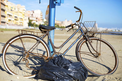 Bicycle parked in front of building