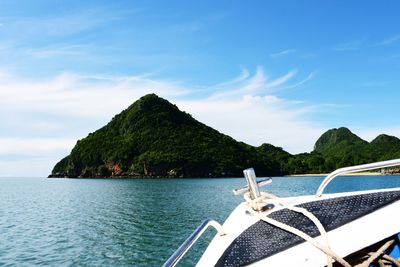 Scenic view of sea against blue sky