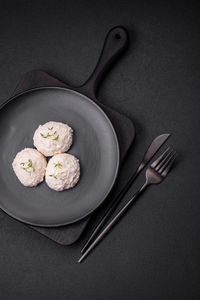 High angle view of food in plate on table