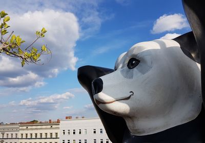 Low angle view of statue against sky