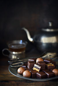 Close-up of chocolate cake on table