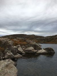 Scenic view of lake against sky