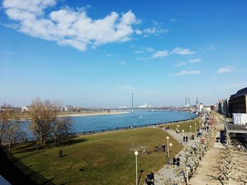 High angle view of sea against cloudy sky