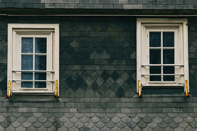 Low angle view of window of building