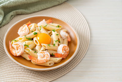 High angle view of food in bowl on table