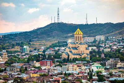 High angle view of buildings in city