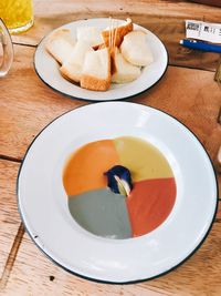 High angle view of dessert in plate on table