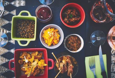 High angle view of food on table