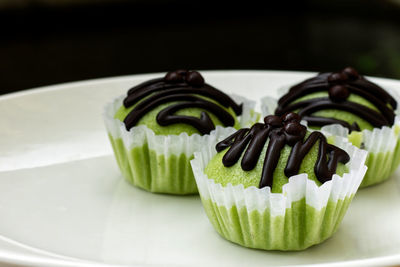 Close-up of dessert in plate on table