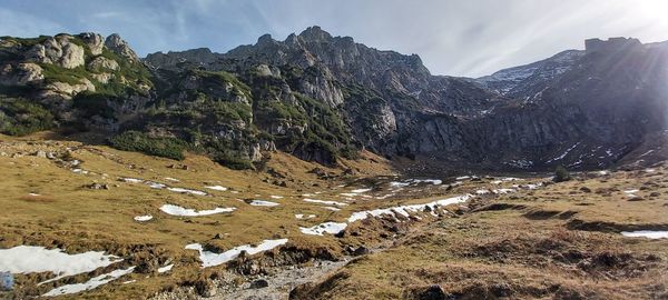 Panoramic view of landscape and mountains against sky