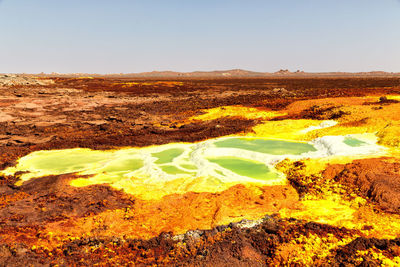 Scenic view of arid landscape against clear sky