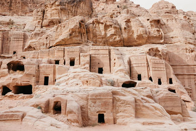 Low angle view of carvings on rock formations