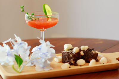 Close-up of drink served on table