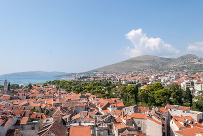 High angle view of townscape against sky