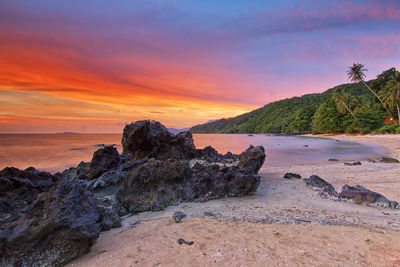 Scenic view of beach during sunset