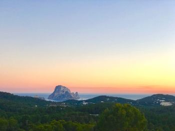 View on es vedra, ibiza, in the setting sun, spain, europe