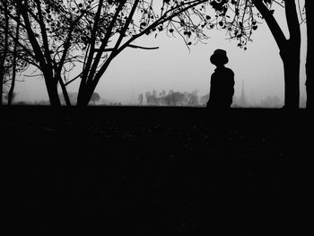 Silhouette people standing on field