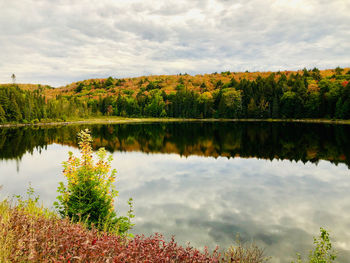 Scenic view of lake against sky during autumn