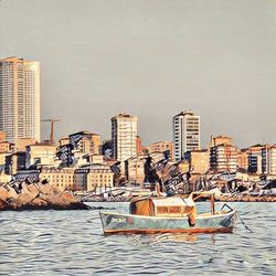 View of buildings in water