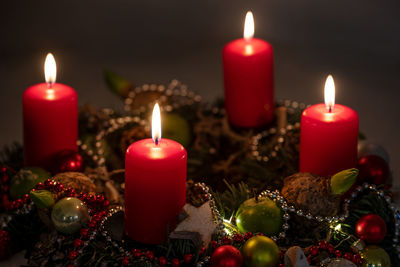 Close-up of christmas decorations on table