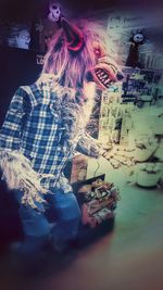 Digital composite image of woman in store